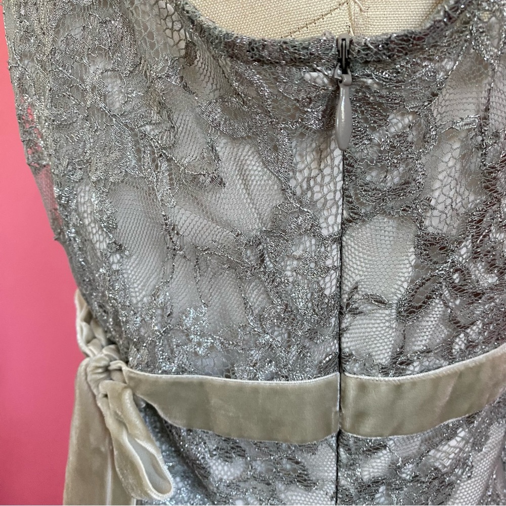 Y2K FairyCore WhimsiGoth Silver Metallic Lace Empire Waist Velvet Adorned Tank 8 - Picture 10 of 17